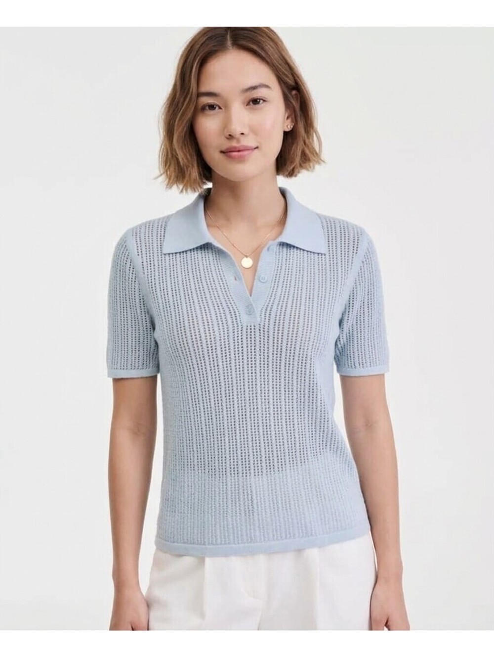 Charter Club Luxury Cashmere Open Knit Polo Sweater Light Blue Women's Size XL